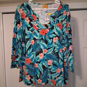 #210 3/$18 - Rudy Rd Green/Orange Long Sleeve Top Size 1X